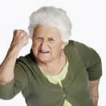 woman shaking fist